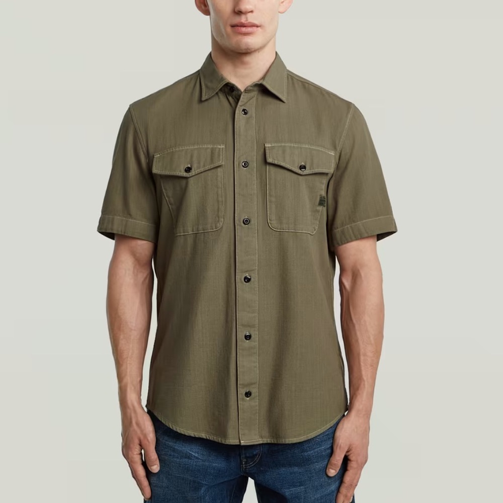 G-Star Short-Sleeve Button-Down Utility Shirt in Olive